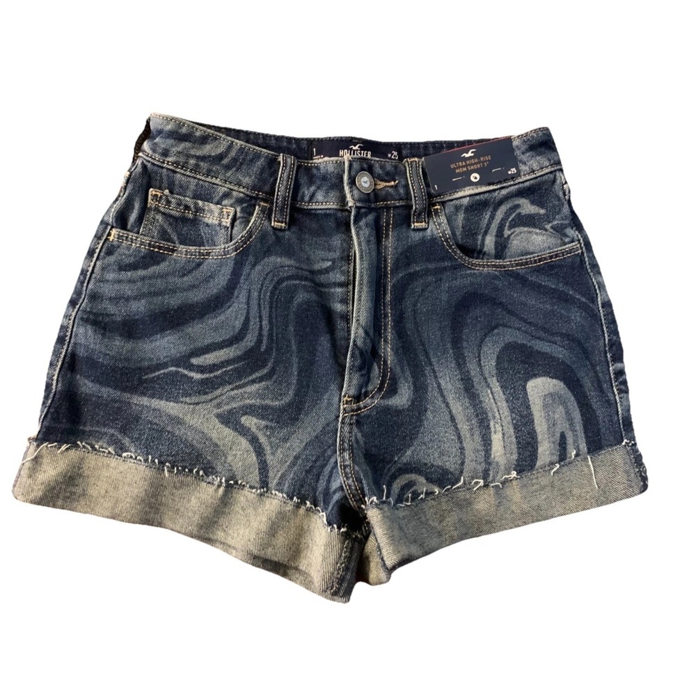 Hollister 90s Boho High Rise Denim Shorts Womens Sz 1 Dark Wash NWT